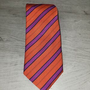 Marchesi Di Como Made In Italy Orange Purple Striped Wool Silk Mens Necktie EUC